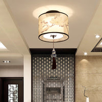 Chinese Round Square Ceiling Lights Fixtures Fabric For Living Room Aisle Shade Mounted Lamp