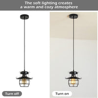 Vintage Farmhouse Pendant Light Rustic Metal Caged Pendant Lights Black Cage Hanging Lamp For Kitchen Island Entryy Bedrooms Living Room Barn,Adjustable Height,E26 Bulb 1 Light