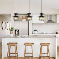 Vintage Farmhouse Pendant Light Rustic Metal Caged Pendant Lights Black Cage Hanging Lamp For Kitchen Island Entryy Bedrooms Living Room Barn,Adjustable Height,E26 Bulb 1 Light
