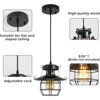 Vintage Farmhouse Pendant Light Rustic Metal Caged Pendant Lights Black Cage Hanging Lamp For Kitchen Island Entryy Bedrooms Living Room Barn,Adjustable Height,E26 Bulb 1 Light