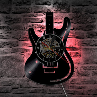 Music Lover Guitarist1Piece Guitar Vinyl Record Wall Clock Music Vintage LP Wall Clock Home Decor Musical Instruments Gift For Music Lover Guitarist